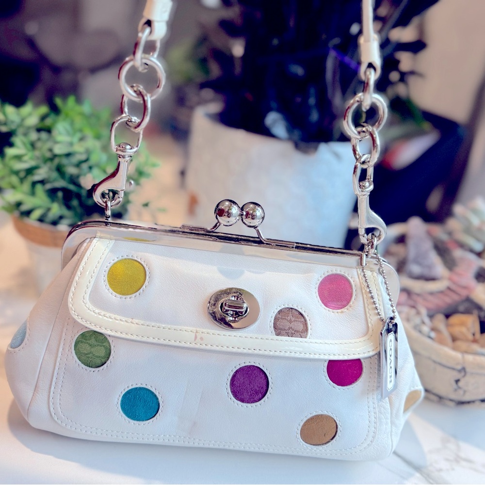 COACH SPECIAL EDITION MULTICOLORED POLKA DOT KISSLOCK FRAME SATCHEL BAG #3679